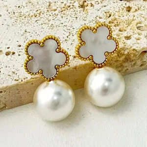 Alhambra Mother Of Pearl Clover 18K Gold Stainless Steel Waterproof Earrings